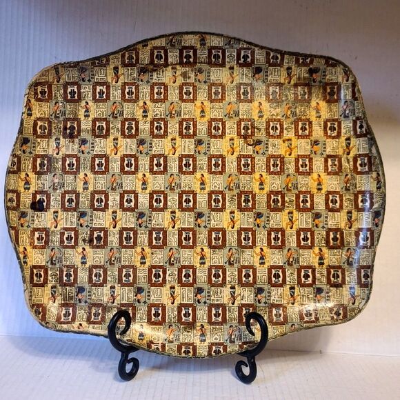 1960s Alfred E. Knobler Egyptian Hieroglyphic Pressed Paper Mache Serving Tray - Picture 1 of 9